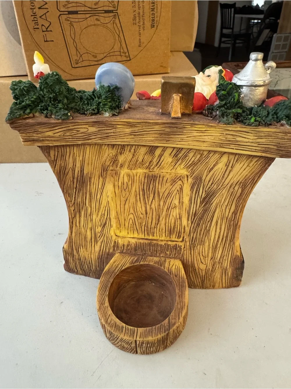 Festive Elf and Stocking Fireplace Holiday Figurine - Tea Light